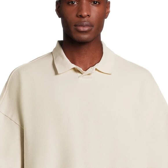 No Boundaries Men's Oversize French Terry Polo Shirt, White Birch, S-3X, NWT - Picture 2 of 5